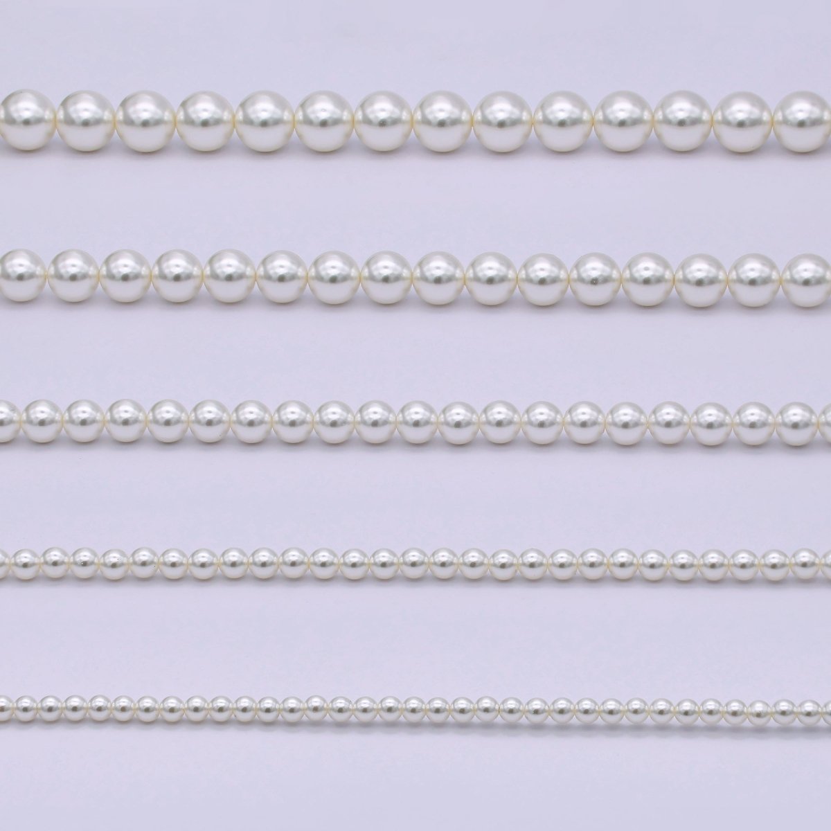 24K Gold Filled 10mm, 8mm, 6mm, 4mm, 3mm Off - White Round Shell Pearl 17 Inch Necklace | WA - 2853 ~ WA - 2857 - DLUXCA