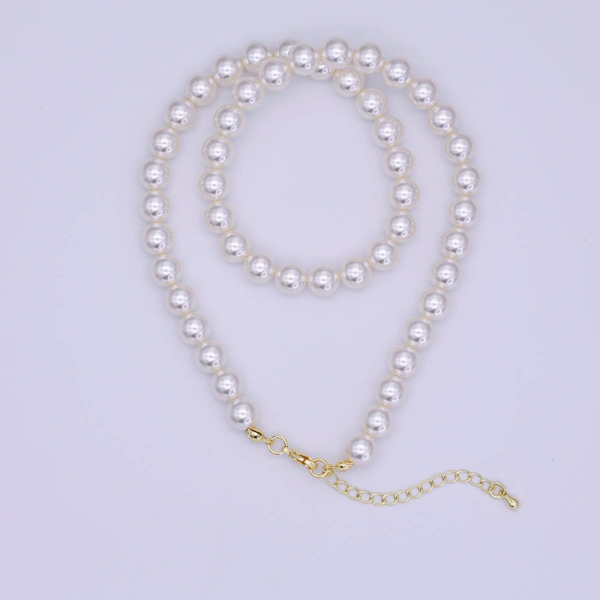 24K Gold Filled 10mm, 8mm, 6mm, 4mm, 3mm Off - White Round Shell Pearl 17 Inch Necklace | WA - 2853 ~ WA - 2857 - DLUXCA