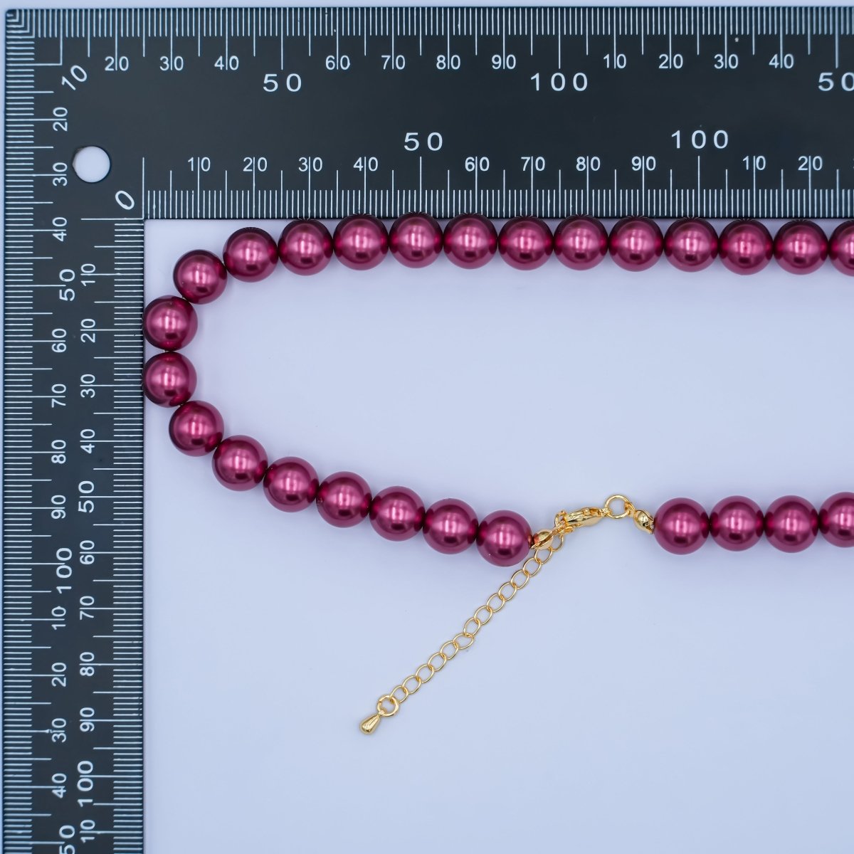 24K Gold Filled 10mm, 8mm, 6mm, 4mm, 3mm Red Round Shell Pearl 16.5 Inch Necklace | WA - 2848 ~ WA - 2852 - DLUXCA