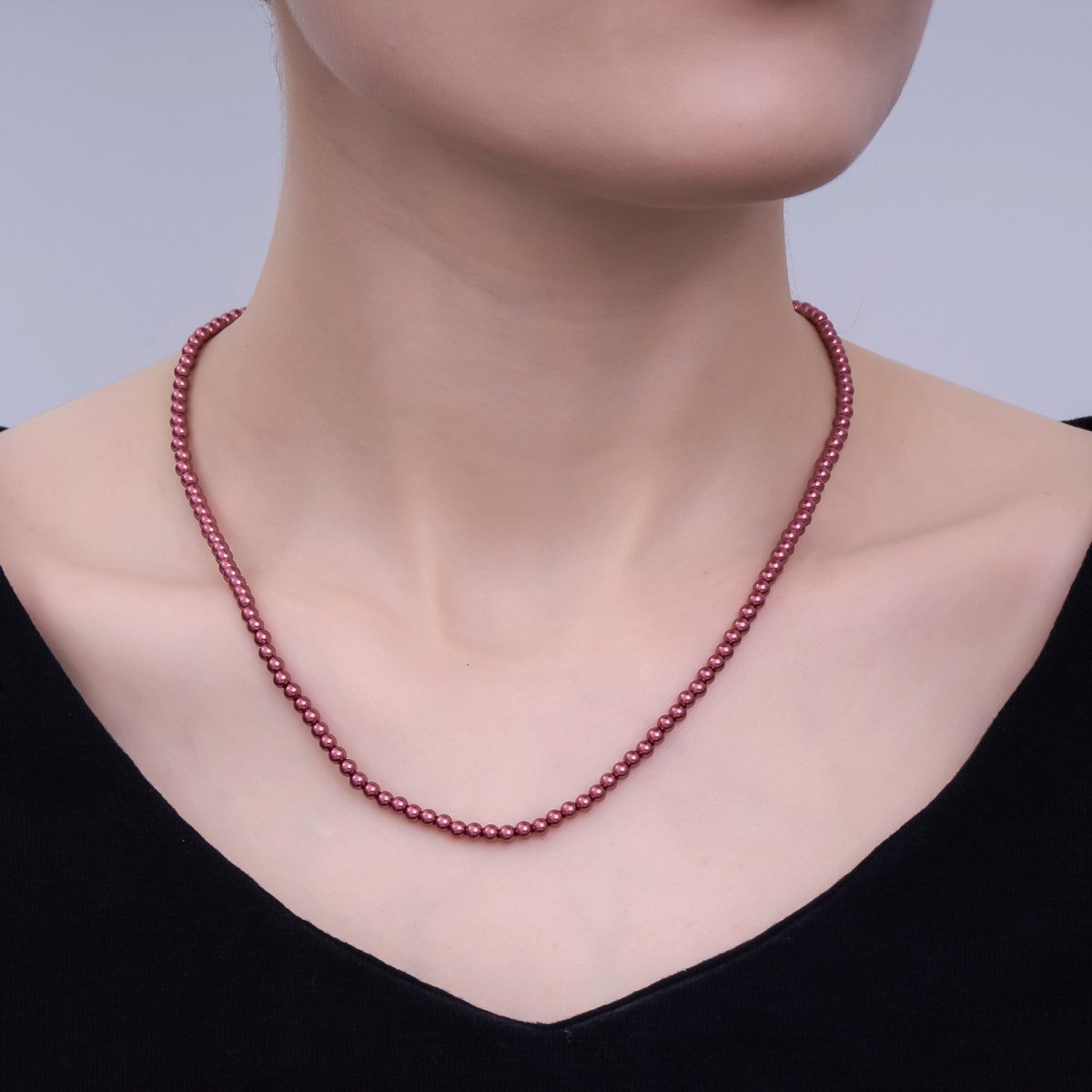 24K Gold Filled 10mm, 8mm, 6mm, 4mm, 3mm Red Round Shell Pearl 16.5 Inch Necklace | WA - 2848 ~ WA - 2852 - DLUXCA
