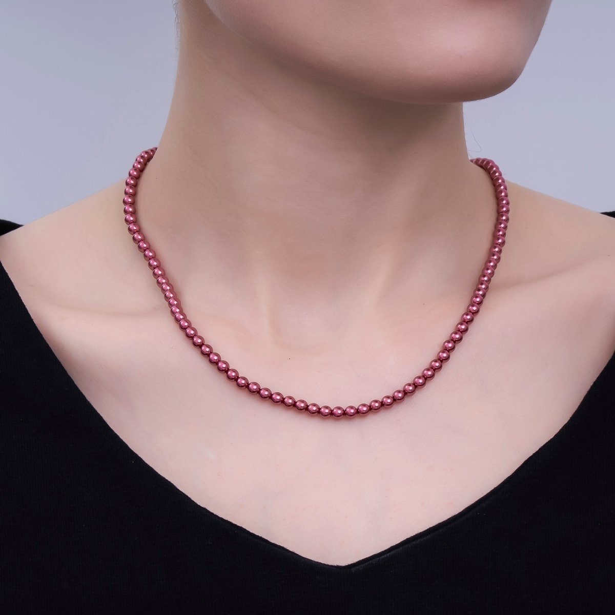 24K Gold Filled 10mm, 8mm, 6mm, 4mm, 3mm Red Round Shell Pearl 16.5 Inch Necklace | WA - 2848 ~ WA - 2852 - DLUXCA