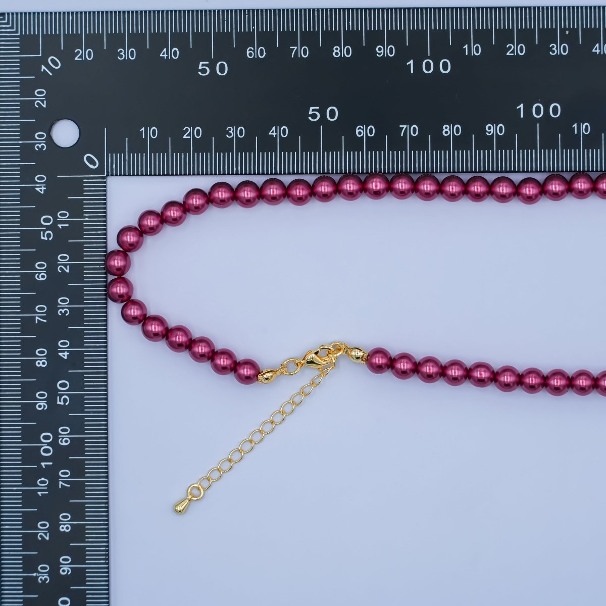 24K Gold Filled 10mm, 8mm, 6mm, 4mm, 3mm Red Round Shell Pearl 16.5 Inch Necklace | WA - 2848 ~ WA - 2852 - DLUXCA