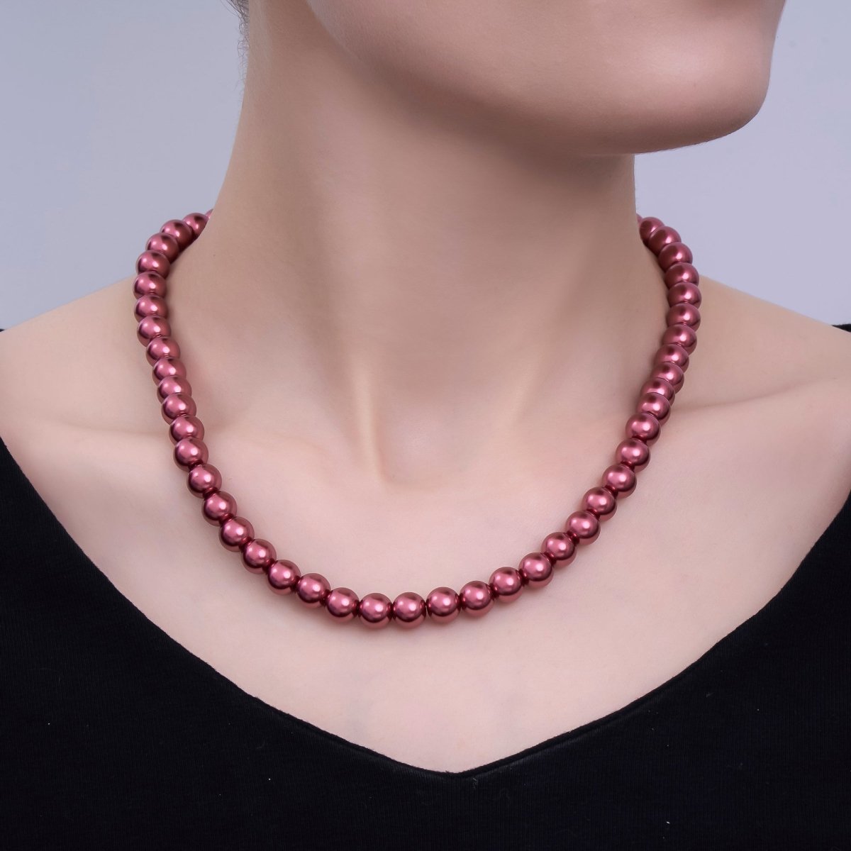 24K Gold Filled 10mm, 8mm, 6mm, 4mm, 3mm Red Round Shell Pearl 16.5 Inch Necklace | WA - 2848 ~ WA - 2852 - DLUXCA