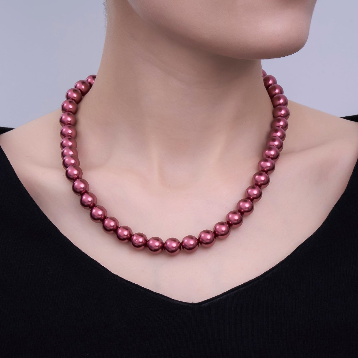 24K Gold Filled 10mm, 8mm, 6mm, 4mm, 3mm Red Round Shell Pearl 16.5 Inch Necklace | WA - 2848 ~ WA - 2852 - DLUXCA