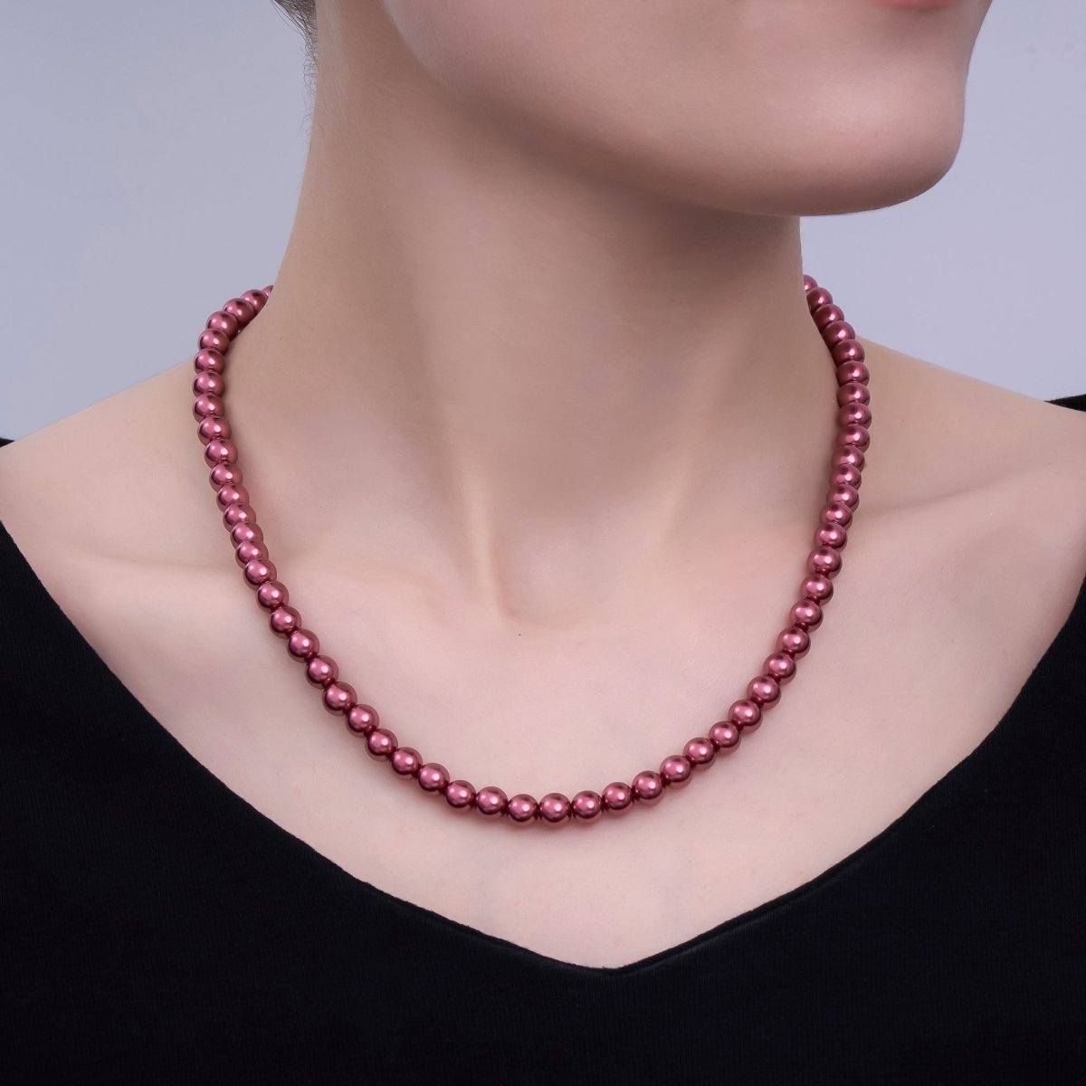 24K Gold Filled 10mm, 8mm, 6mm, 4mm, 3mm Red Round Shell Pearl 16.5 Inch Necklace | WA - 2848 ~ WA - 2852 - DLUXCA
