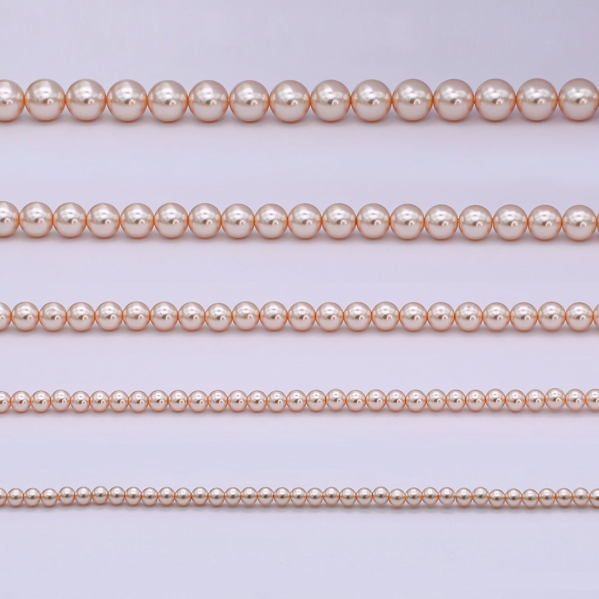24K Gold Filled 10mm, 8mm, 6mm, 4mm, 3mm Rose Pink Round Shell Pearl 17 Inch Necklace | WA - 2810 ~ WA - 2814 - DLUXCA