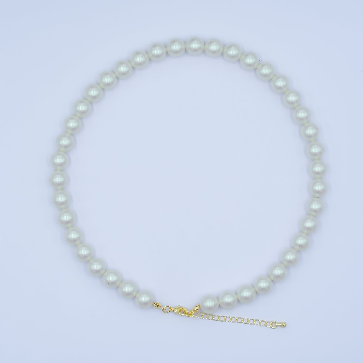 24K Gold Filled 10mm, 8mm, 6mm, 4mm, 3mm White Shell Pearl Gemstone 17 Inch Necklace | WA - 2775 ~ WA - 2779 - DLUXCA
