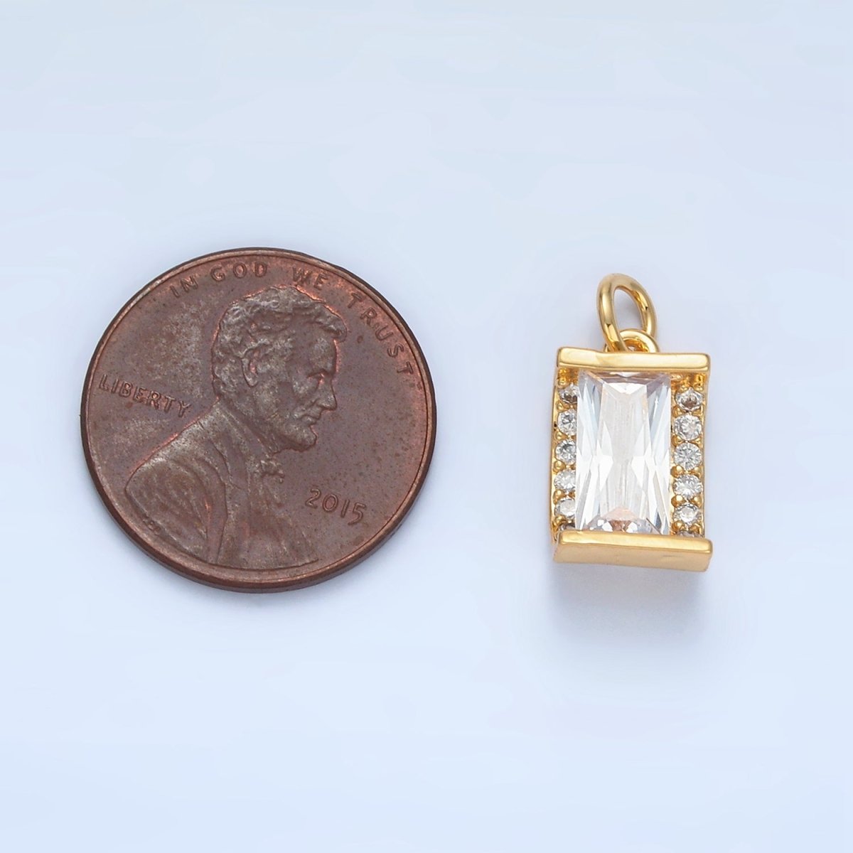 24K Gold Filled 10mm Clear CZ Baguette Micro Paved Mini Charm | X286 - DLUXCA