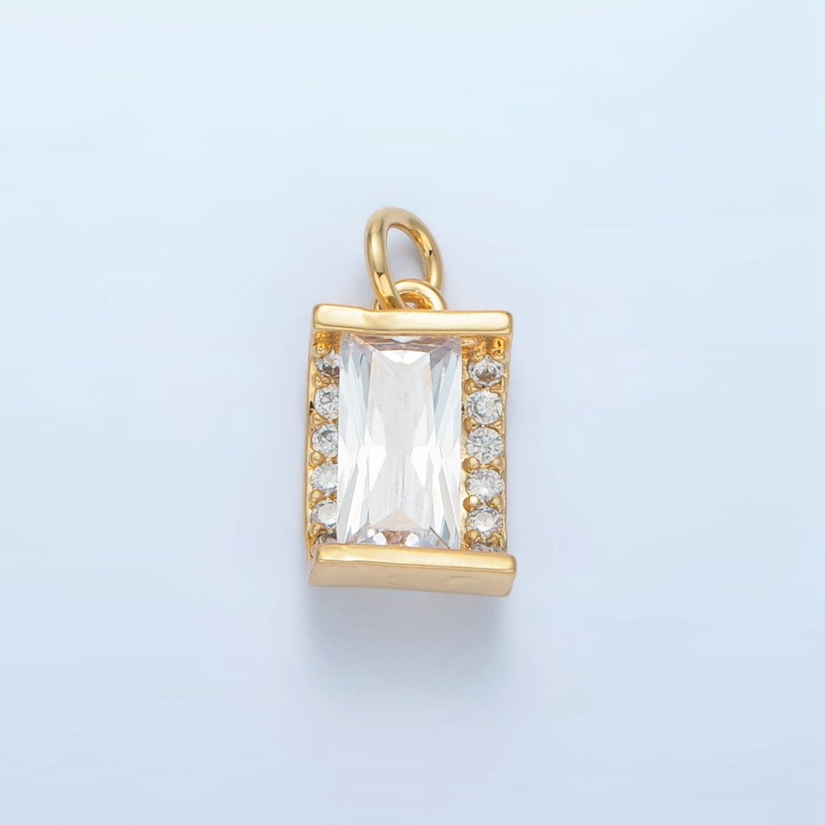 24K Gold Filled 10mm Clear CZ Baguette Micro Paved Mini Charm | X286 - DLUXCA