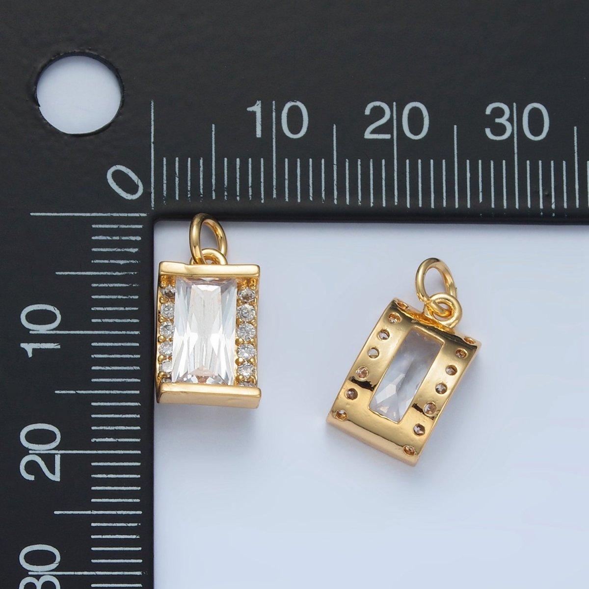 24K Gold Filled 10mm Clear CZ Baguette Micro Paved Mini Charm | X286 - DLUXCA