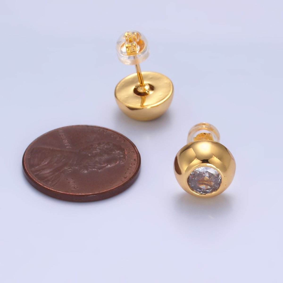 24K Gold Filled 10mm Clear CZ Bezel Round Stud Earrings in Gold & Silver | V230 V489 - DLUXCA