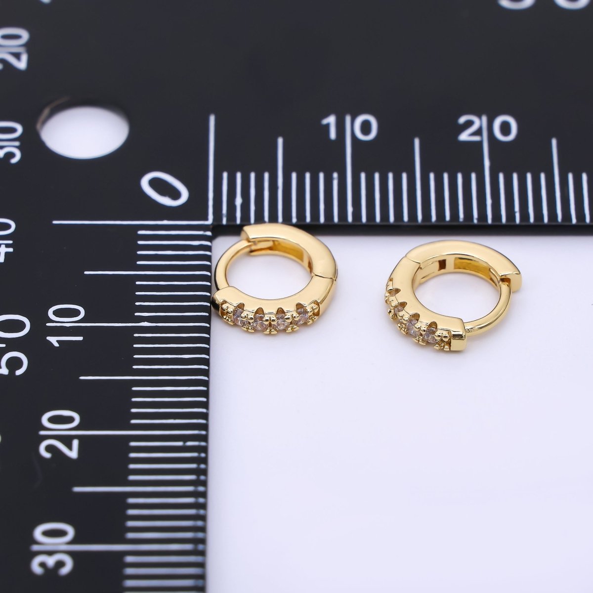 24K Gold Filled 10mm Clear CZ Micro Paved Lined Cartilage Huggie Earrings | AJ035 - DLUXCA
