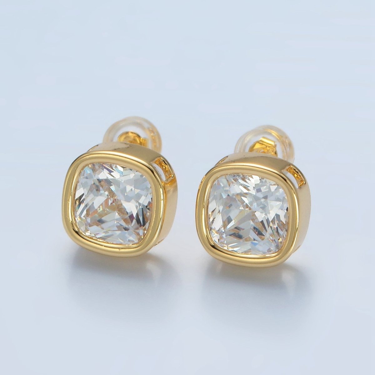 24K Gold Filled 10mm Clear CZ Square Bezel Stud Earrings | AD673 - DLUXCA