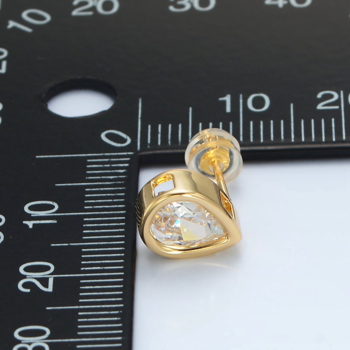 24K Gold Filled 10mm Clear CZ Teardrop Bezel Stud Earrings | P540 - DLUXCA