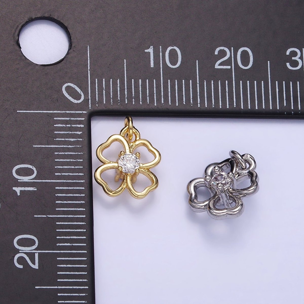 24K Gold Filled 10mm CZ Open Flower Charm in Gold & Silver | C588 - DLUXCA