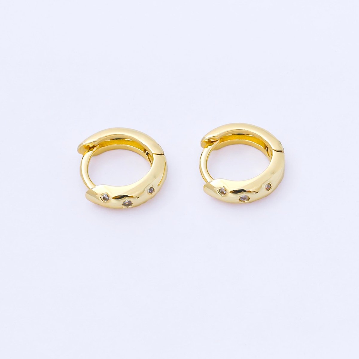 24K Gold Filled 10mm Embedded Micro Paved CZ Minimalist Dotted Dome Huggie Earrings in Gold & Silver | AB1609 AB1610 - DLUXCA