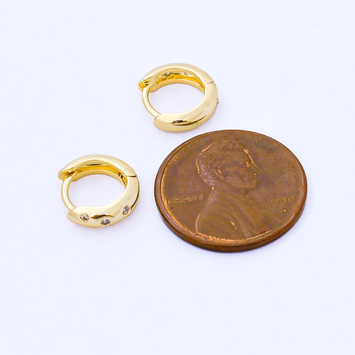 24K Gold Filled 10mm Embedded Micro Paved CZ Minimalist Dotted Dome Huggie Earrings in Gold & Silver | AB1609 AB1610 - DLUXCA