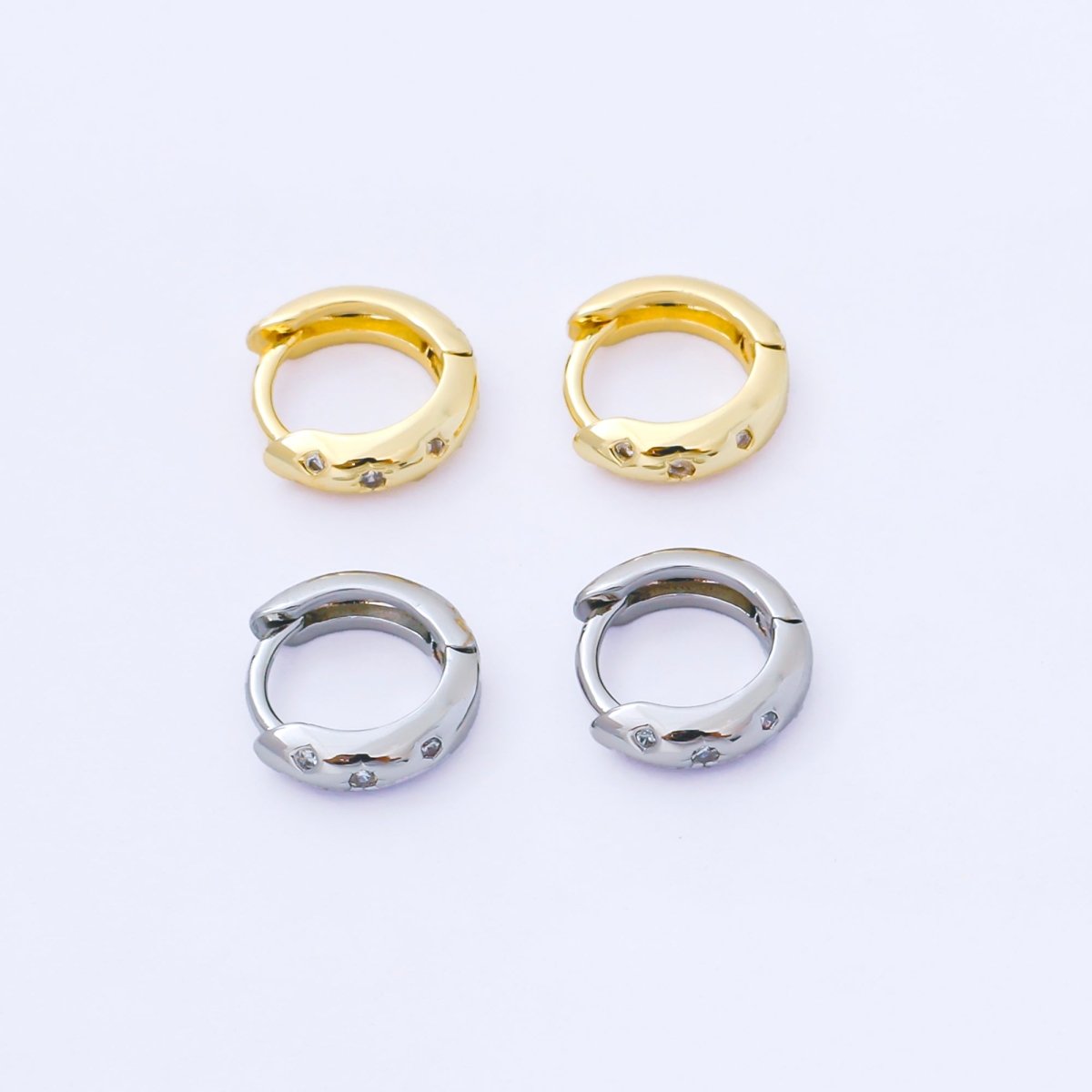 24K Gold Filled 10mm Embedded Micro Paved CZ Minimalist Dotted Dome Huggie Earrings in Gold & Silver | AB1609 AB1610 - DLUXCA