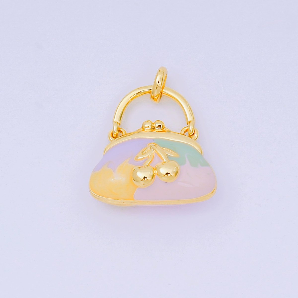 24K Gold Filled 10mm Enamel Art Cherry Fruit Mini Handbag Purse Pendant in Gold & Silver | AA - 1573 - DLUXCA