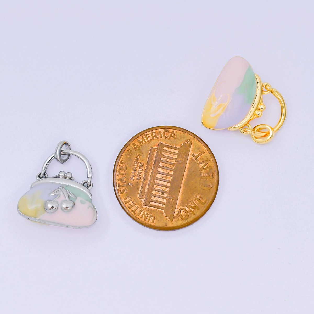 24K Gold Filled 10mm Enamel Art Cherry Fruit Mini Handbag Purse Pendant in Gold & Silver | AA - 1573 - DLUXCA