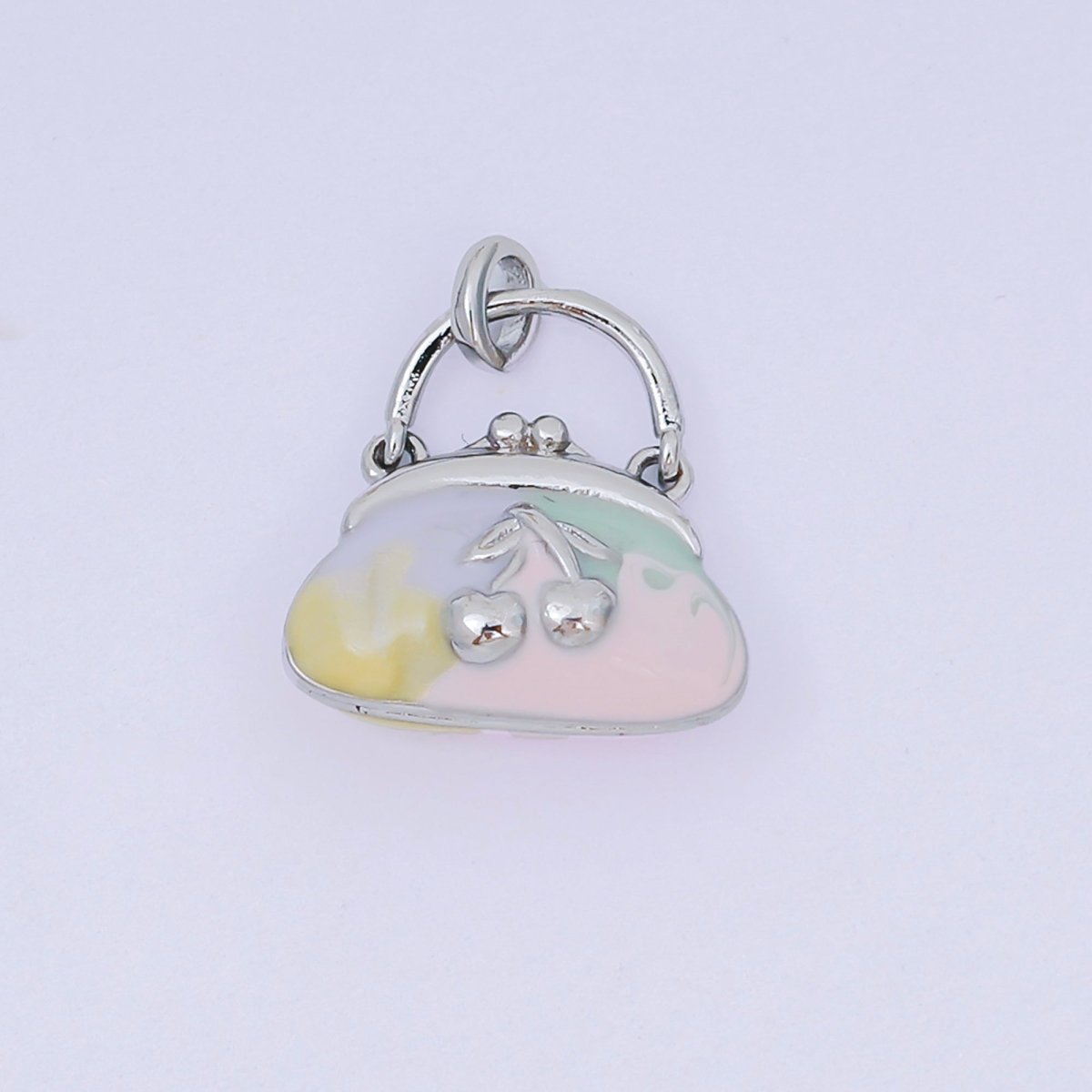 24K Gold Filled 10mm Enamel Art Cherry Fruit Mini Handbag Purse Pendant in Gold & Silver | AA - 1573 - DLUXCA
