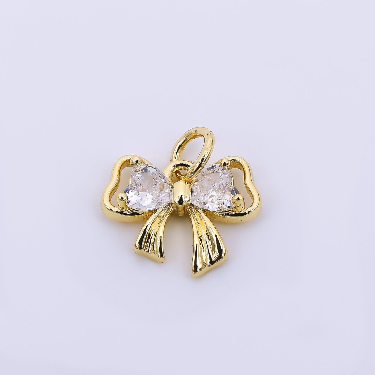 24K Gold Filled 10mm Heart - Shaped CZ Dainty Bow Tie Charm | AJ - 503 - DLUXCA
