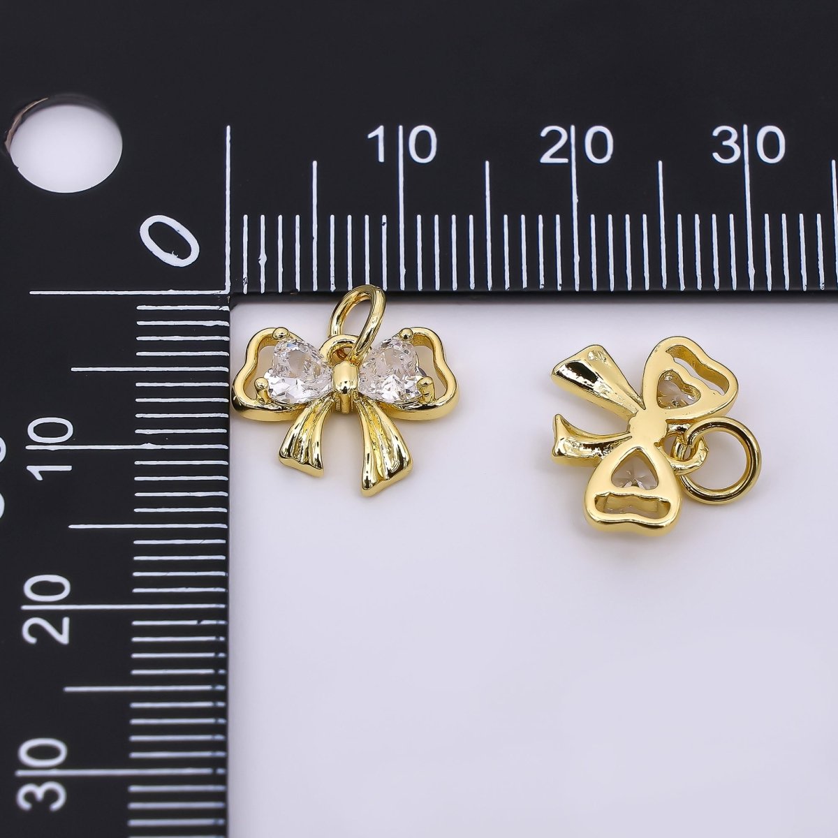 24K Gold Filled 10mm Heart - Shaped CZ Dainty Bow Tie Charm | AJ - 503 - DLUXCA