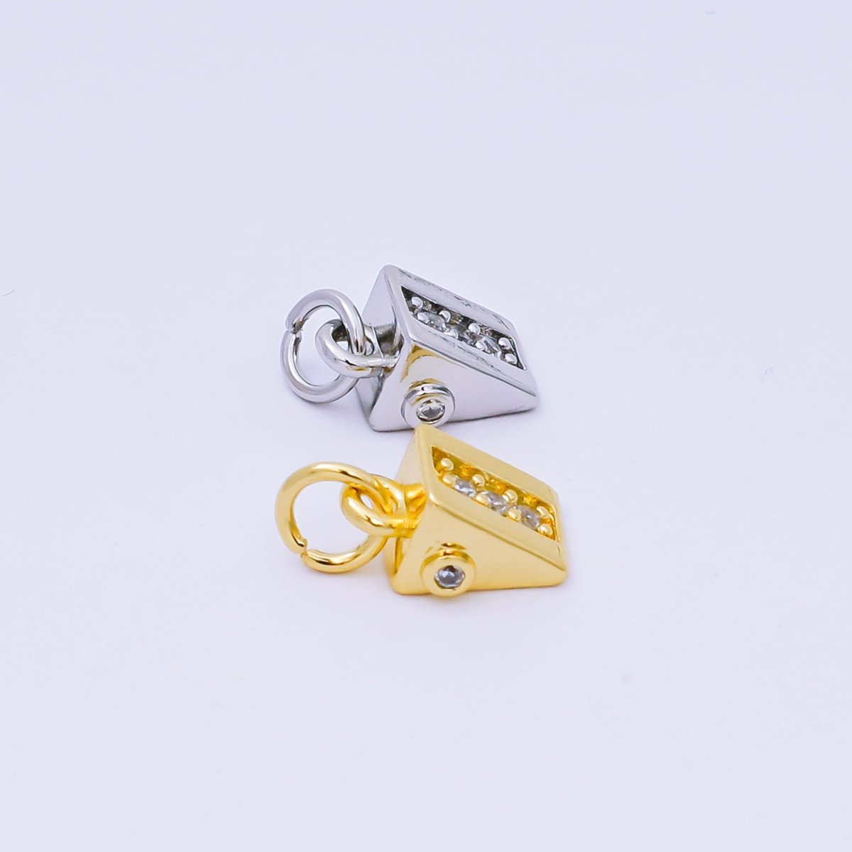 24K Gold Filled 10mm Micro Paved CZ Slice of Cheese Cake Charm in Gold & Silver | AH - 584 - DLUXCA