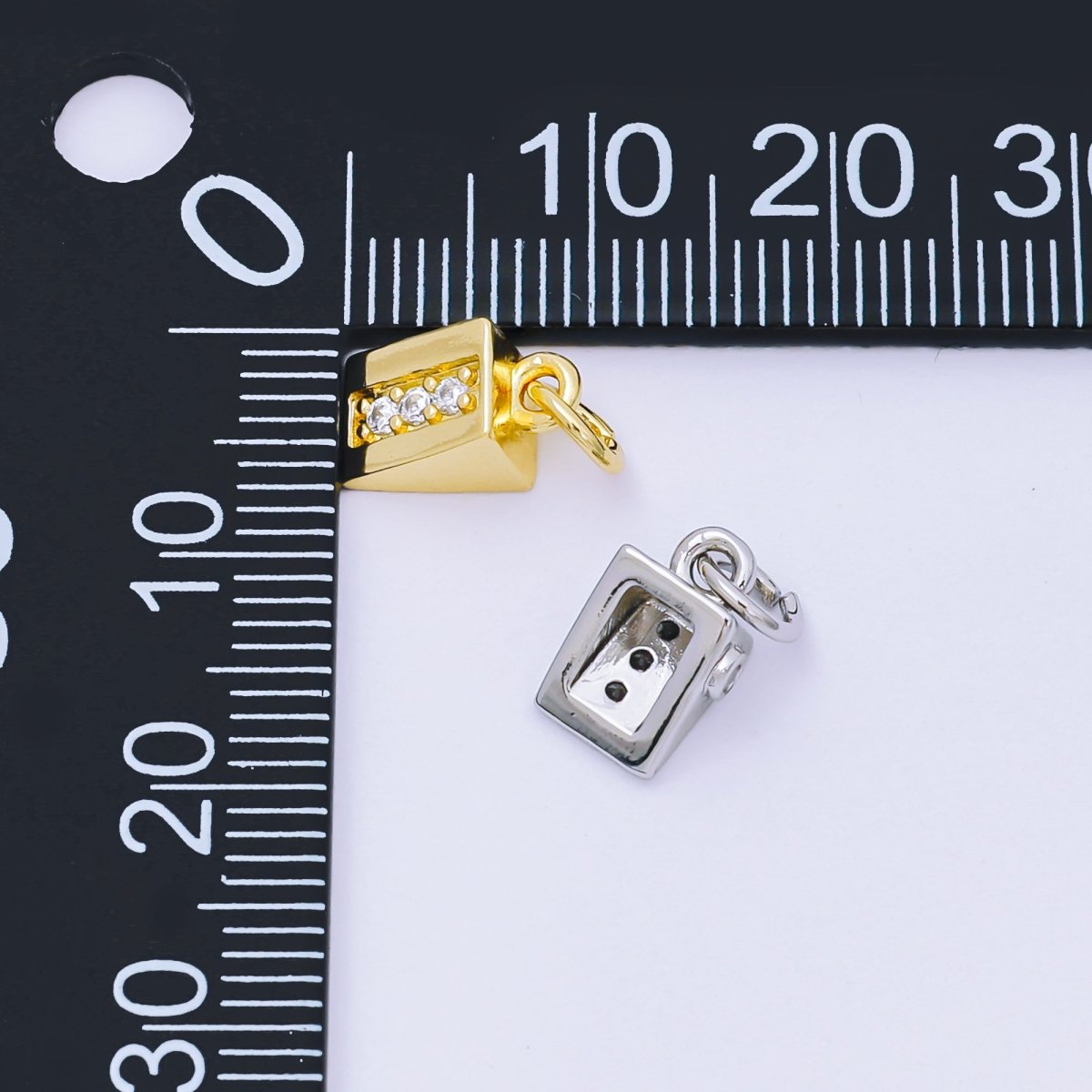 24K Gold Filled 10mm Micro Paved CZ Slice of Cheese Cake Charm in Gold & Silver | AH - 584 - DLUXCA