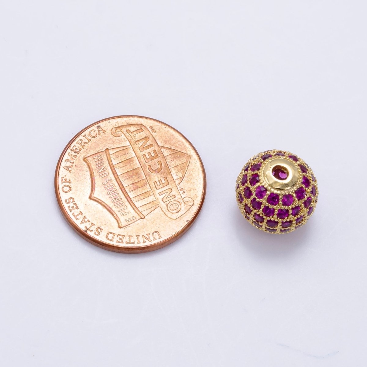 24K Gold Filled 10mm Red Micro Paved CZ Spacer Bead | B592 - DLUXCA