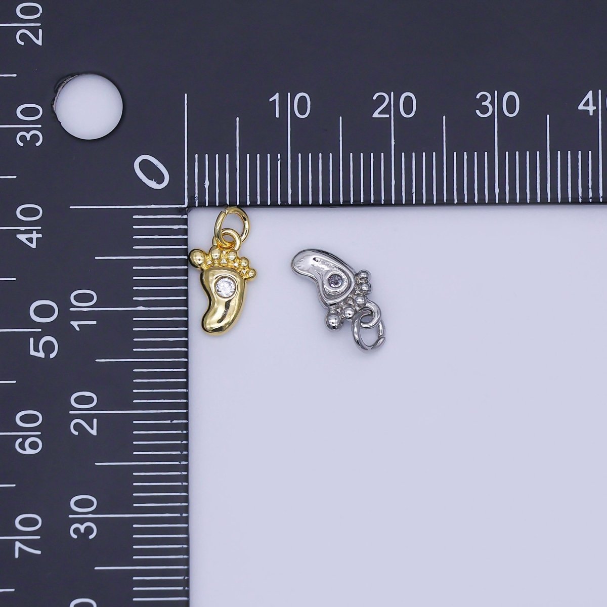 24K Gold Filled 10mm Round CZ Human Sole of the Foot Charm in Gold & Silver | AJ - 348 - DLUXCA