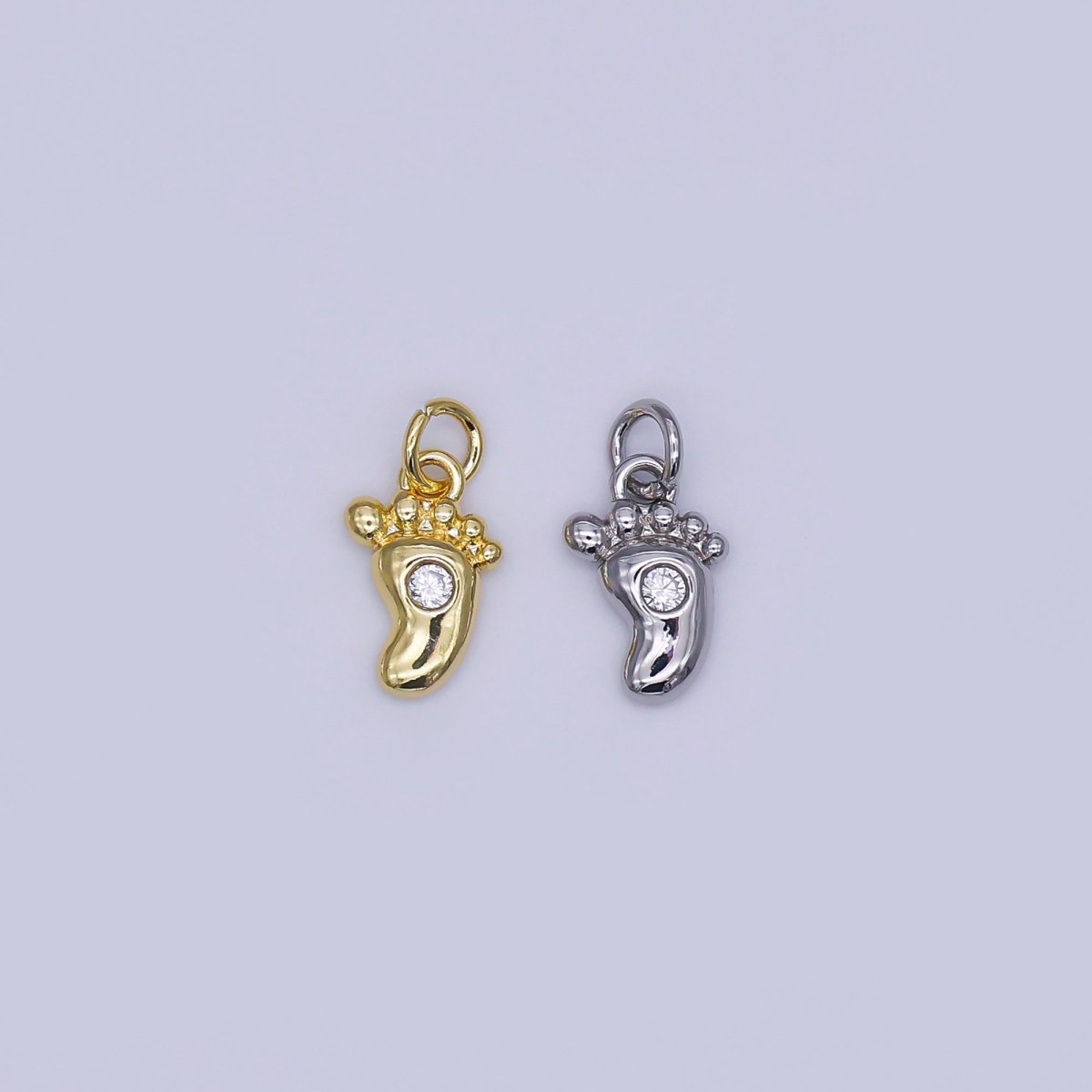 24K Gold Filled 10mm Round CZ Human Sole of the Foot Charm in Gold & Silver | AJ - 348 - DLUXCA