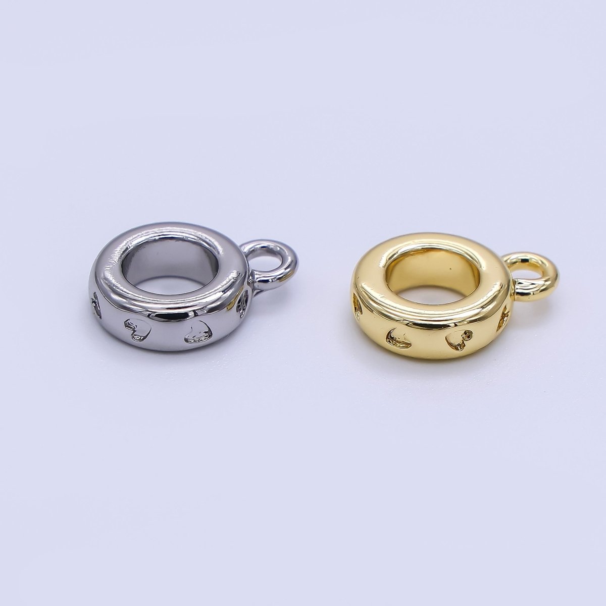 24K Gold Filled 10mm Round Surround by Heart & Love Bail Pendant Charm Holder in Gold & Silver | Z - 1296 - DLUXCA