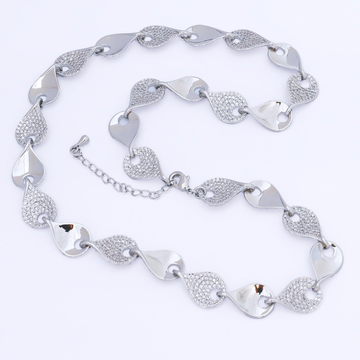 24K Gold Filled 11.1mm Micro Paved CZ Leaf Disc Charm Chain 16 Inch Necklace with Extender | WA - 1294 WA - 1297 - DLUXCA