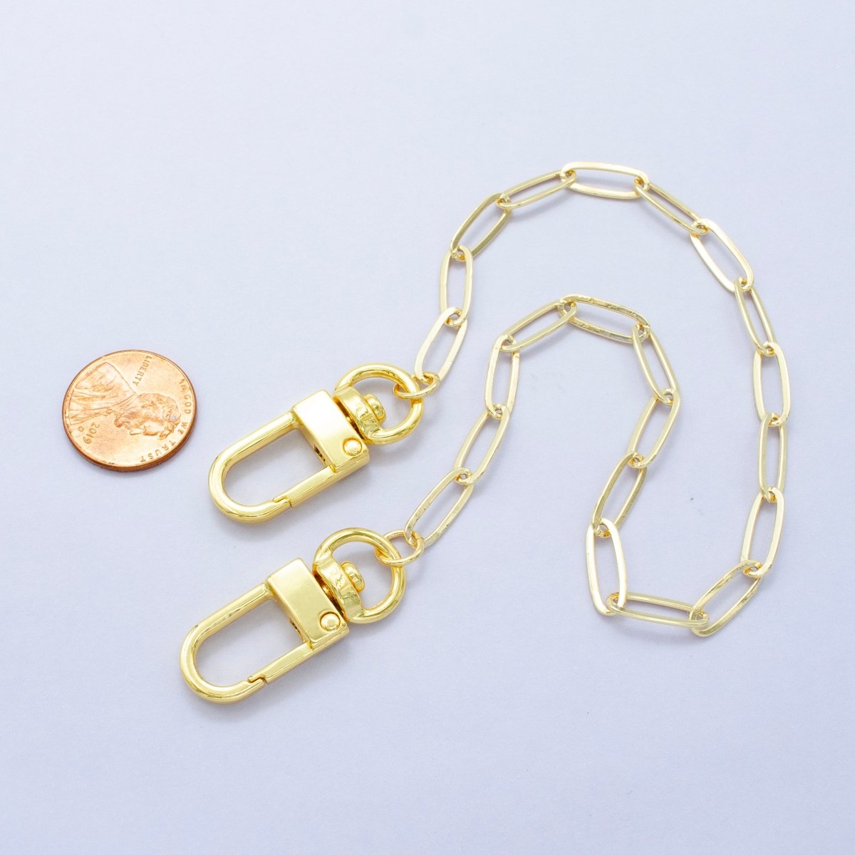 24K Gold Filled 11.5 - Inch Paperclip Chain Bag Purse Charm Swivel Keychain Findings | WA - 2916 - DLUXCA