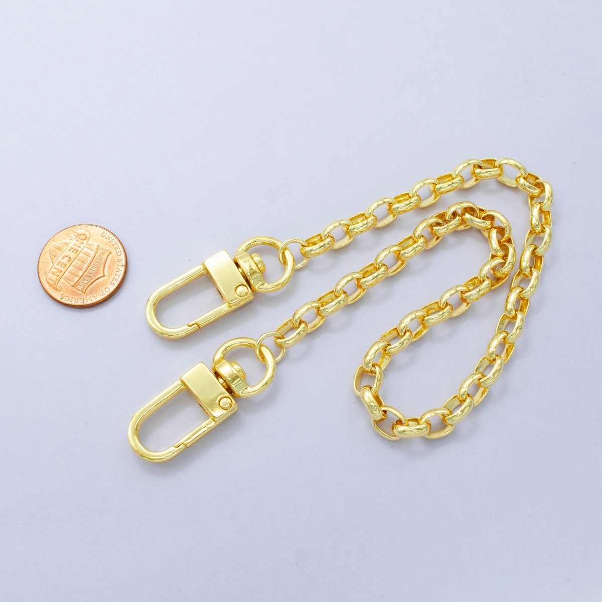 24K Gold Filled 11.5 - Inch Rolo Chain Bag Purse Charm Swivel Keychain Findings | WA - 2942 - DLUXCA