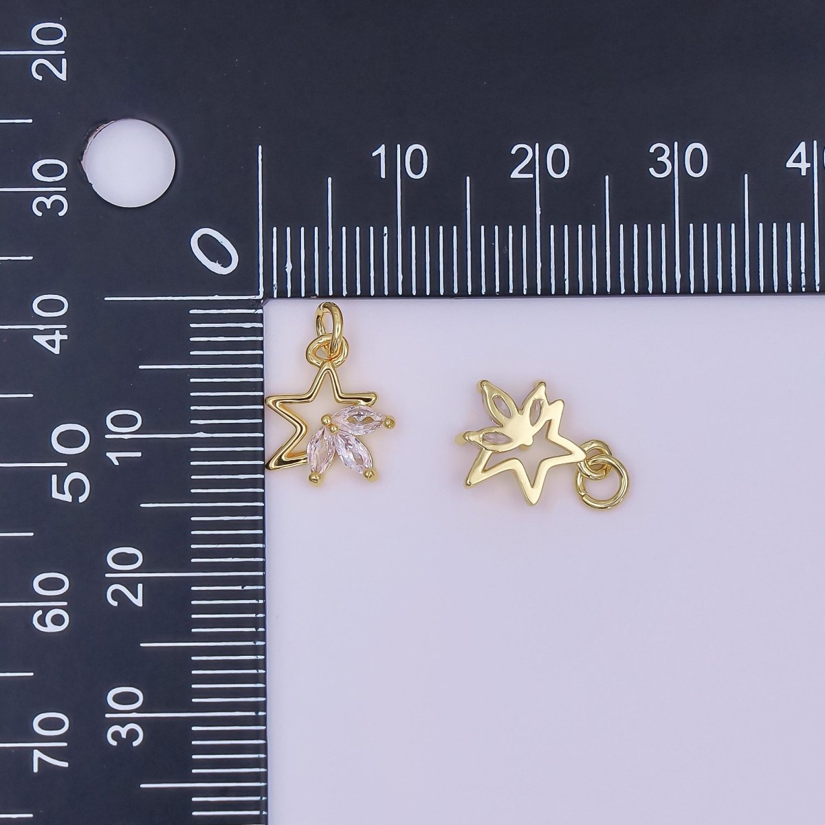 24K Gold Filled 11.5mm Marquise CZ Half - Flower Half - Star Charm | AF486 - DLUXCA