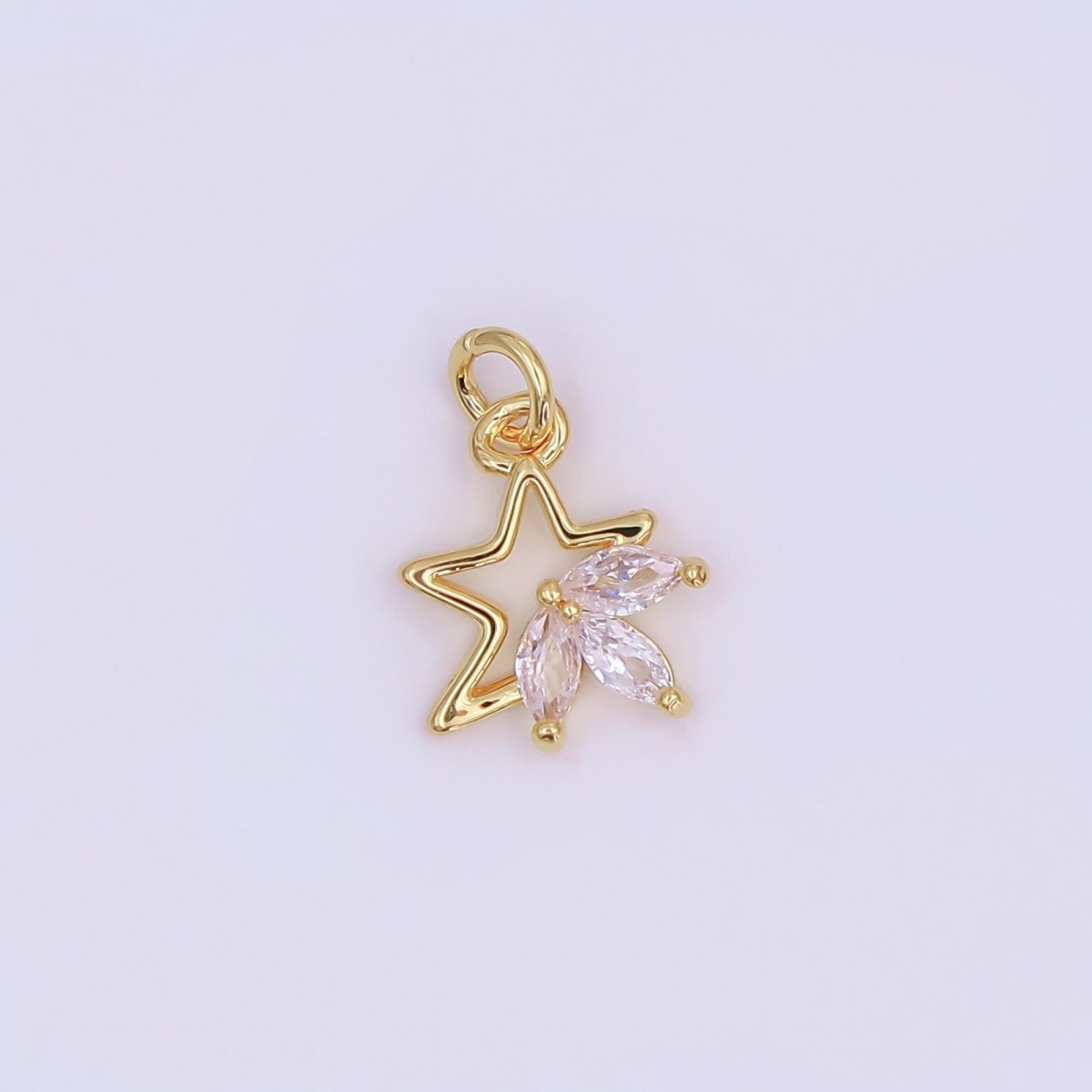 24K Gold Filled 11.5mm Marquise CZ Half - Flower Half - Star Charm | AF486 - DLUXCA
