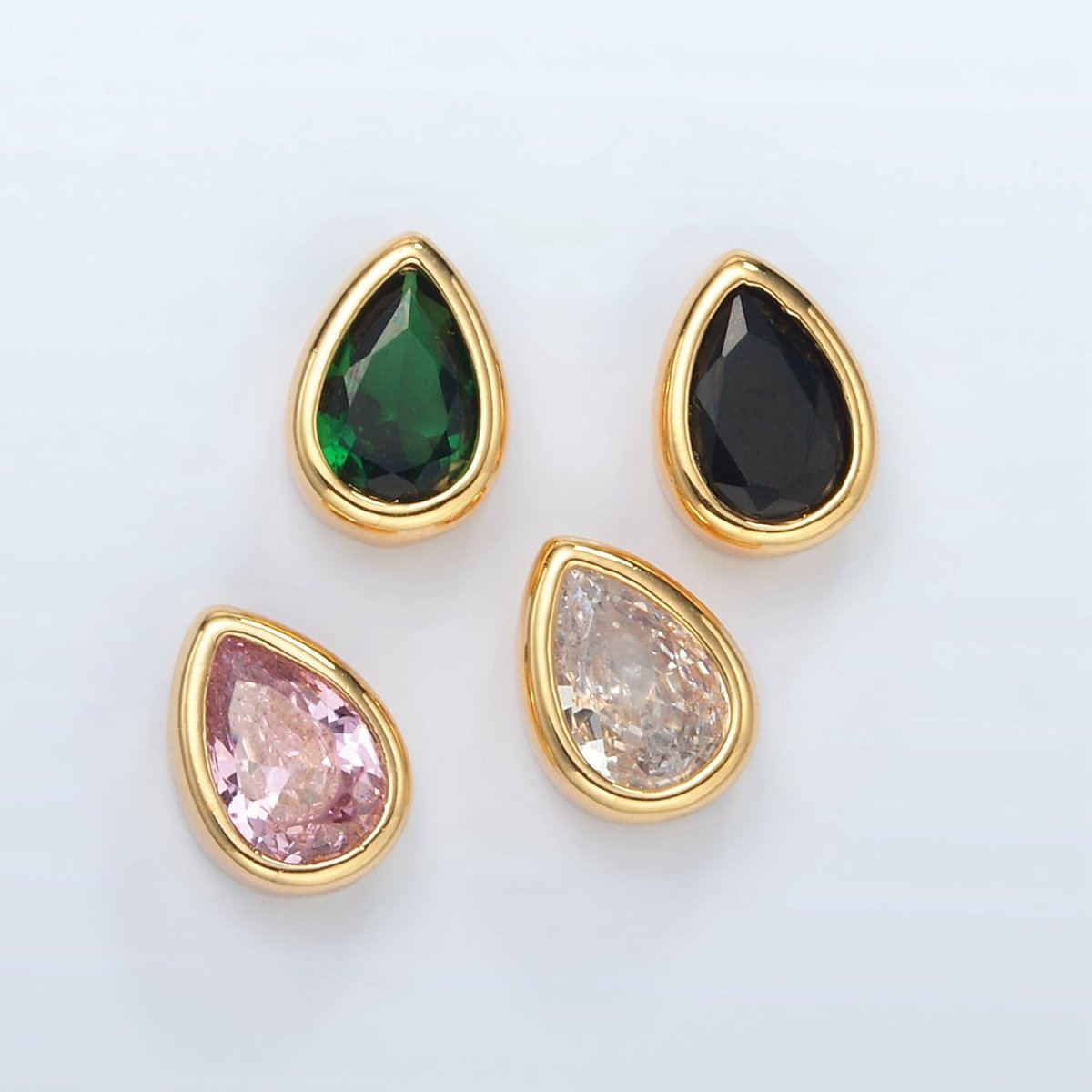 24K Gold Filled 11mm Black, Pink, Clear, Green CZ Teardrop Bead | B304 B305 - DLUXCA