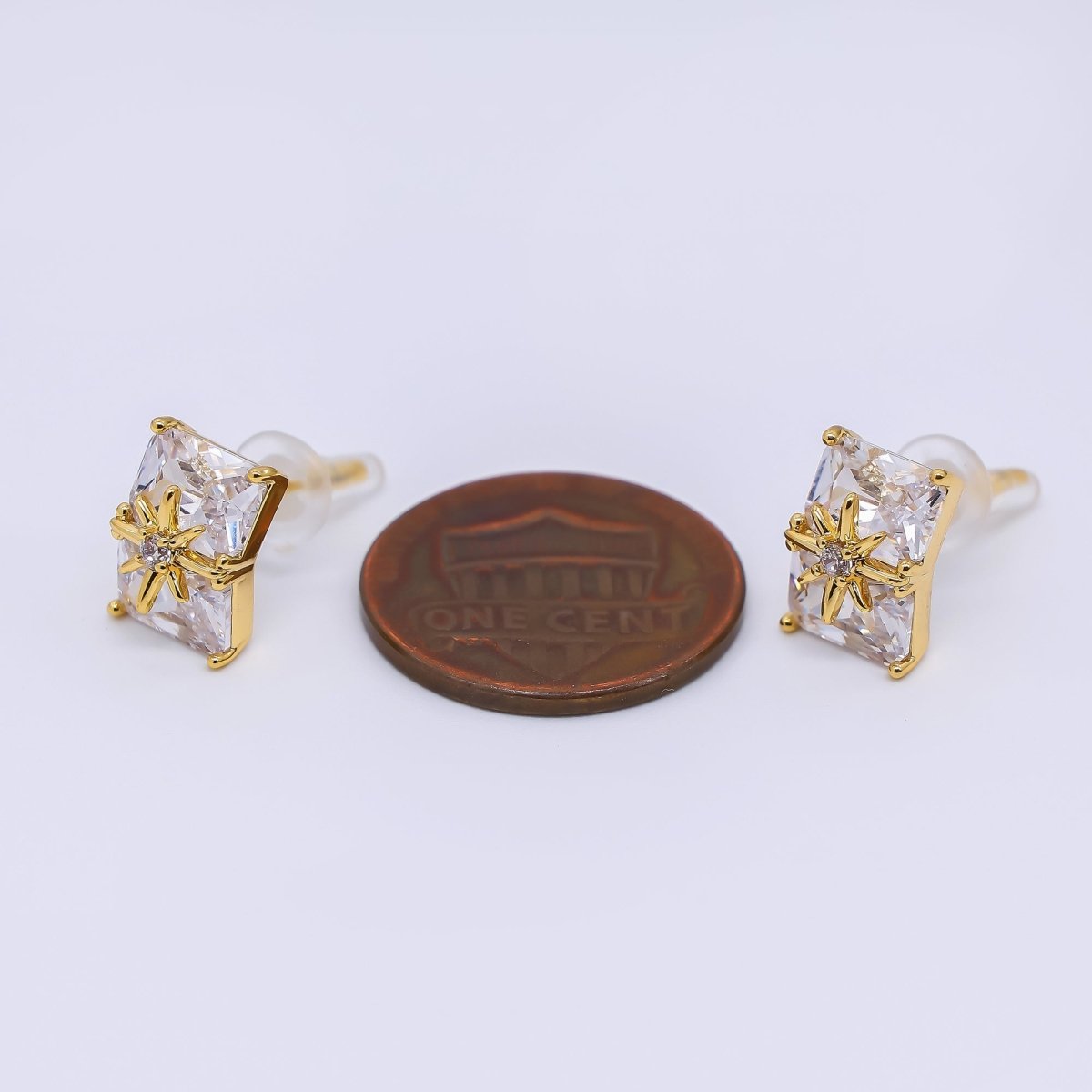 24K Gold Filled 11mm Clear CZ Baguette North Star Stud Earrings in Gold & Silver | AE734 AE741 - DLUXCA