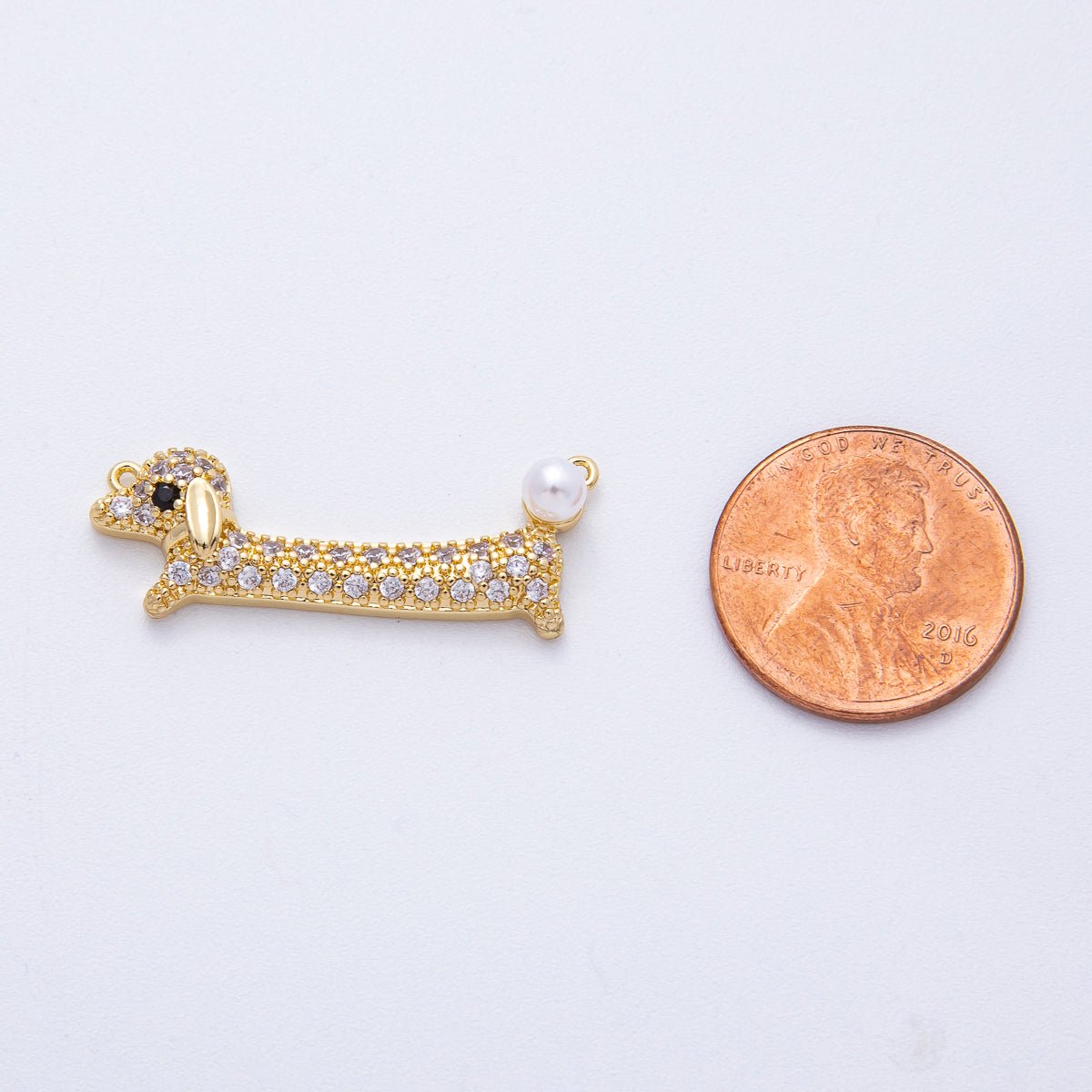 24K Gold Filled 11mm Dachshund Dog Pet Shell Pearl Micro Paved Connector | Y171 - DLUXCA
