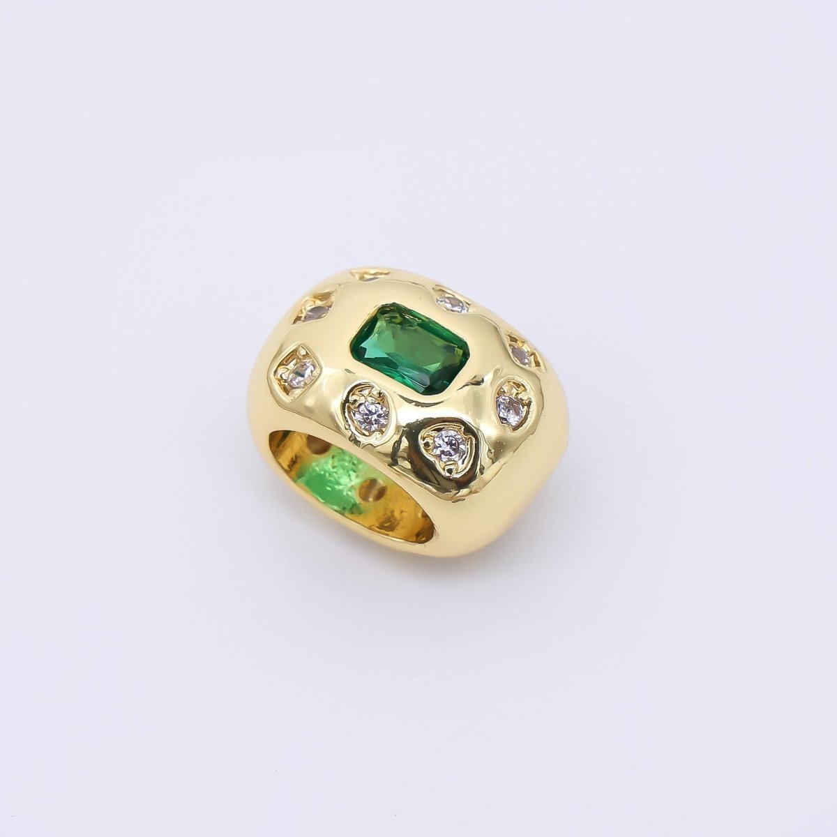 24K Gold Filled 11mm Fuchsia, Green Baguette CZ Dotted Rondelle Spacer Bead | B916 - DLUXCA