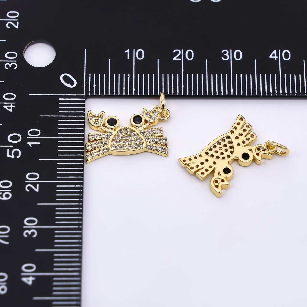 24K Gold Filled 11mm Micro Paved & Black Round CZ Sea Crab Dainty Charm | AF - 539 - DLUXCA
