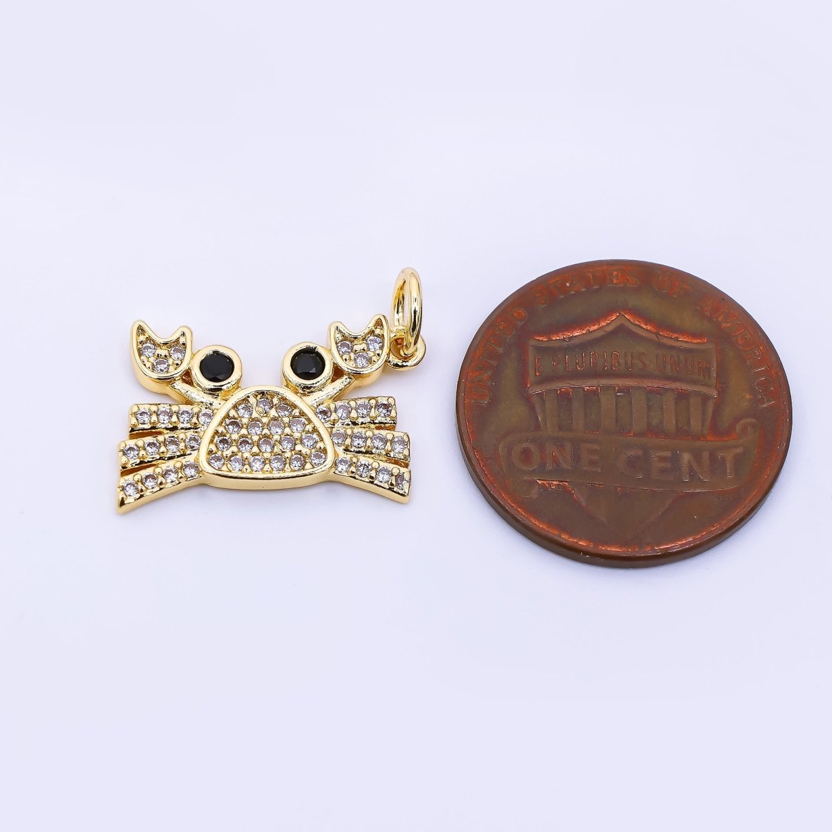 24K Gold Filled 11mm Micro Paved & Black Round CZ Sea Crab Dainty Charm | AF - 539 - DLUXCA