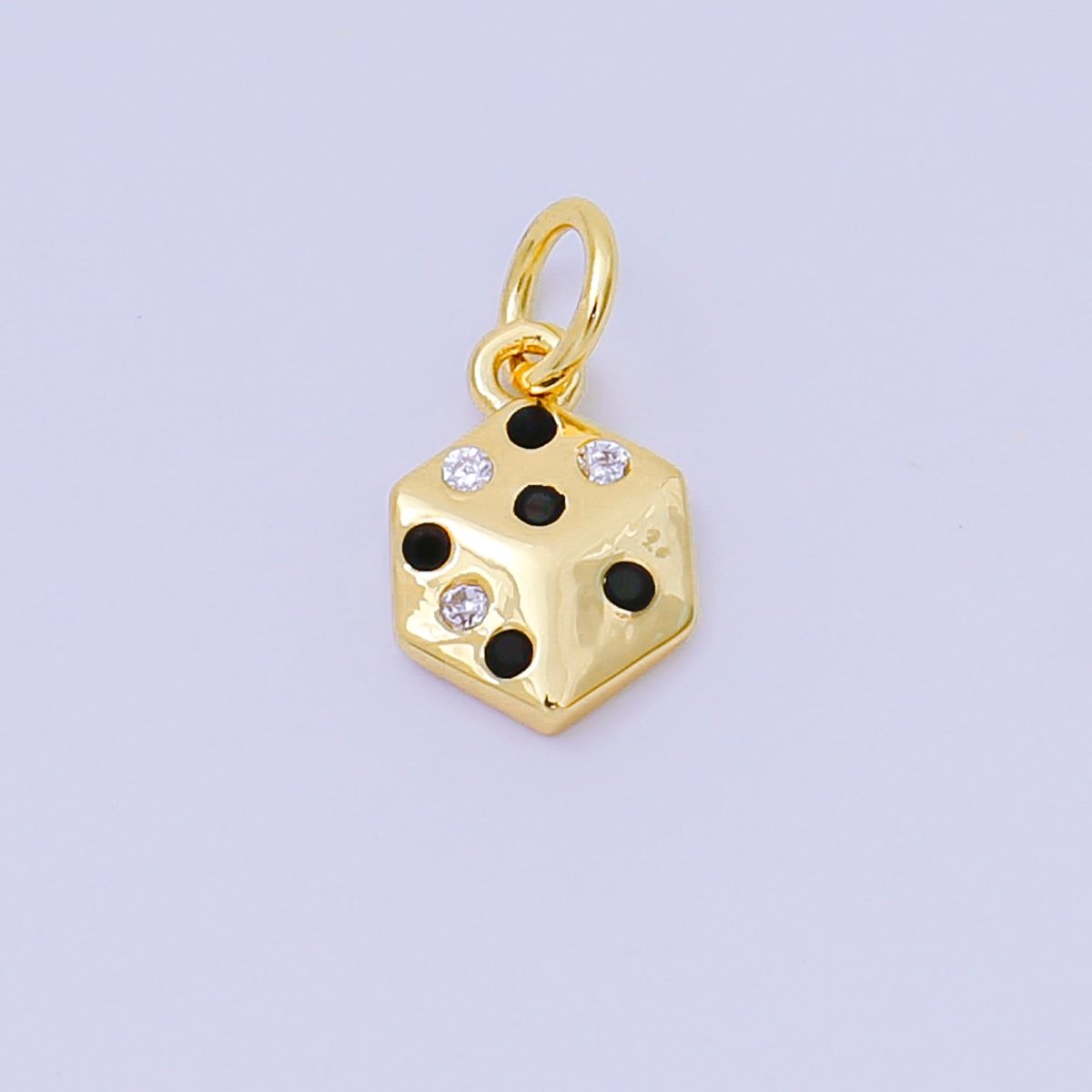 24K Gold Filled 11mm Micro Paved CZ 3D Dice Charm | AH - 632 - DLUXCA