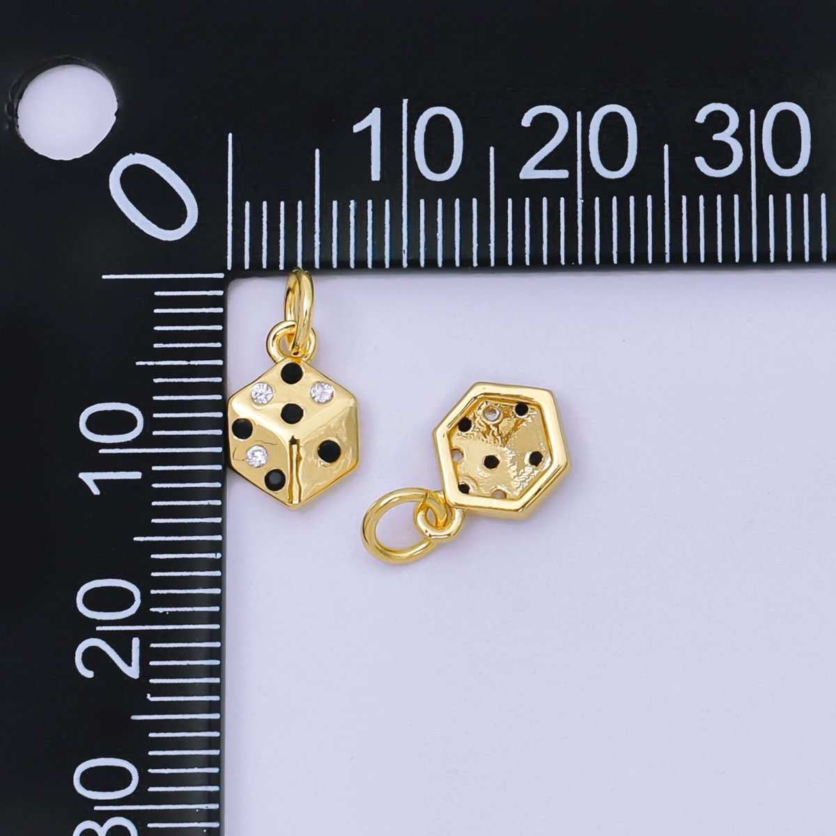 24K Gold Filled 11mm Micro Paved CZ 3D Dice Charm | AH - 632 - DLUXCA