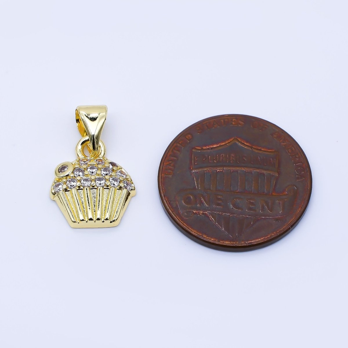 24K Gold Filled 11mm Micro Paved CZ Cupcake Charm Food Jewelry | AA1675 - DLUXCA