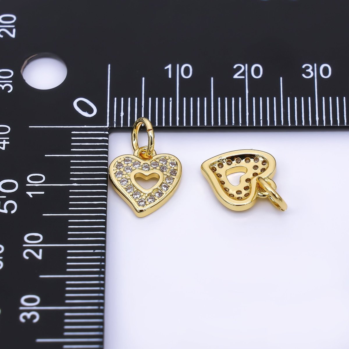 24K Gold Filled 11mm Micro Paved CZ Heart inside of Heart Charm | AH - 560 - DLUXCA