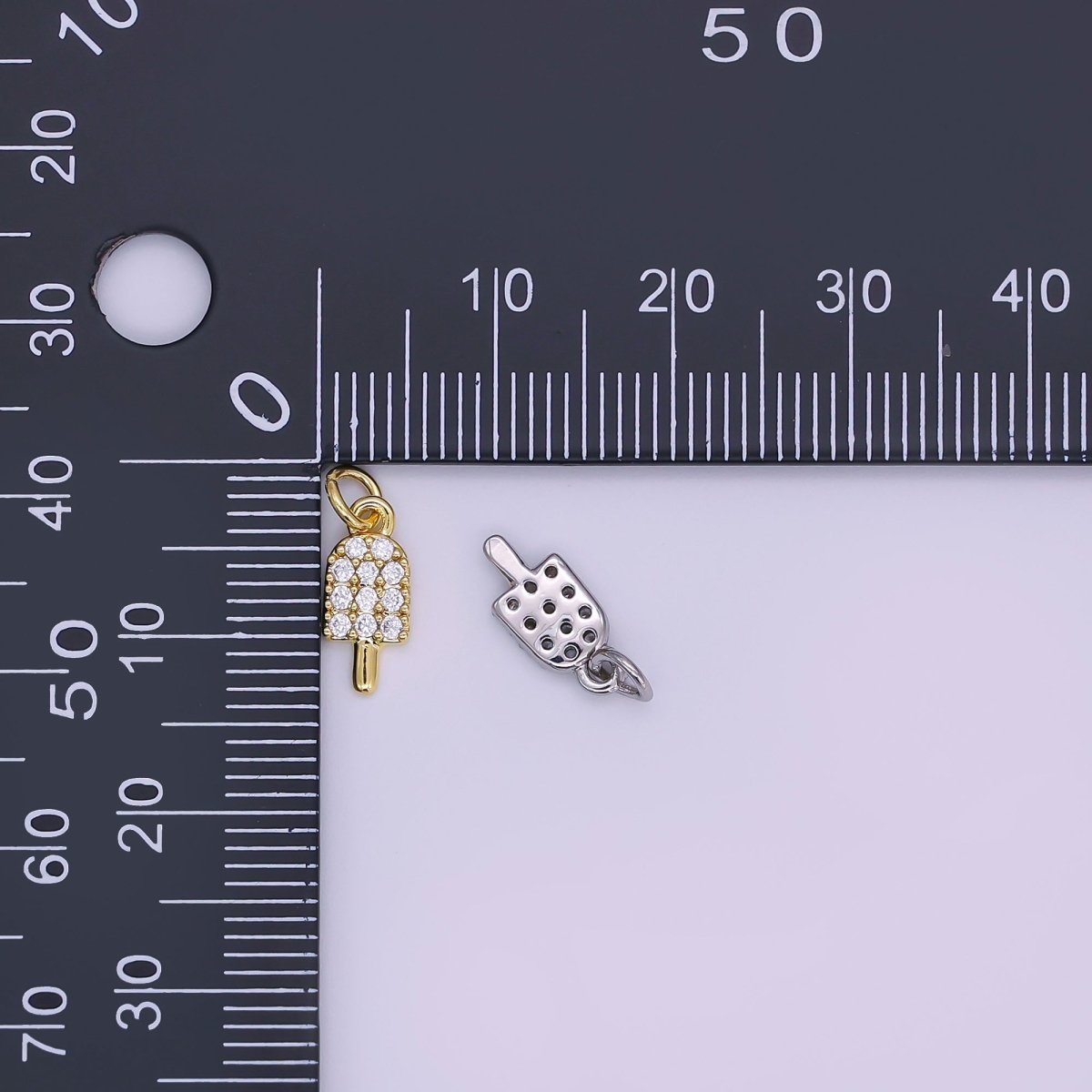 24K Gold Filled 11mm Micro Paved CZ Popsicle Sweet Ice Cream Charm in Gold & Silver | AJ - 344 - DLUXCA