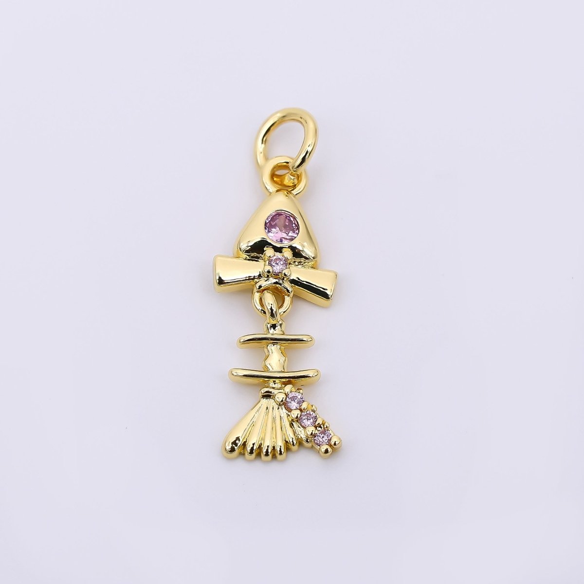 24K Gold Filled 11mm Pink Micro Paved CZ Fishbone Animal Charm | AH - 577 - DLUXCA